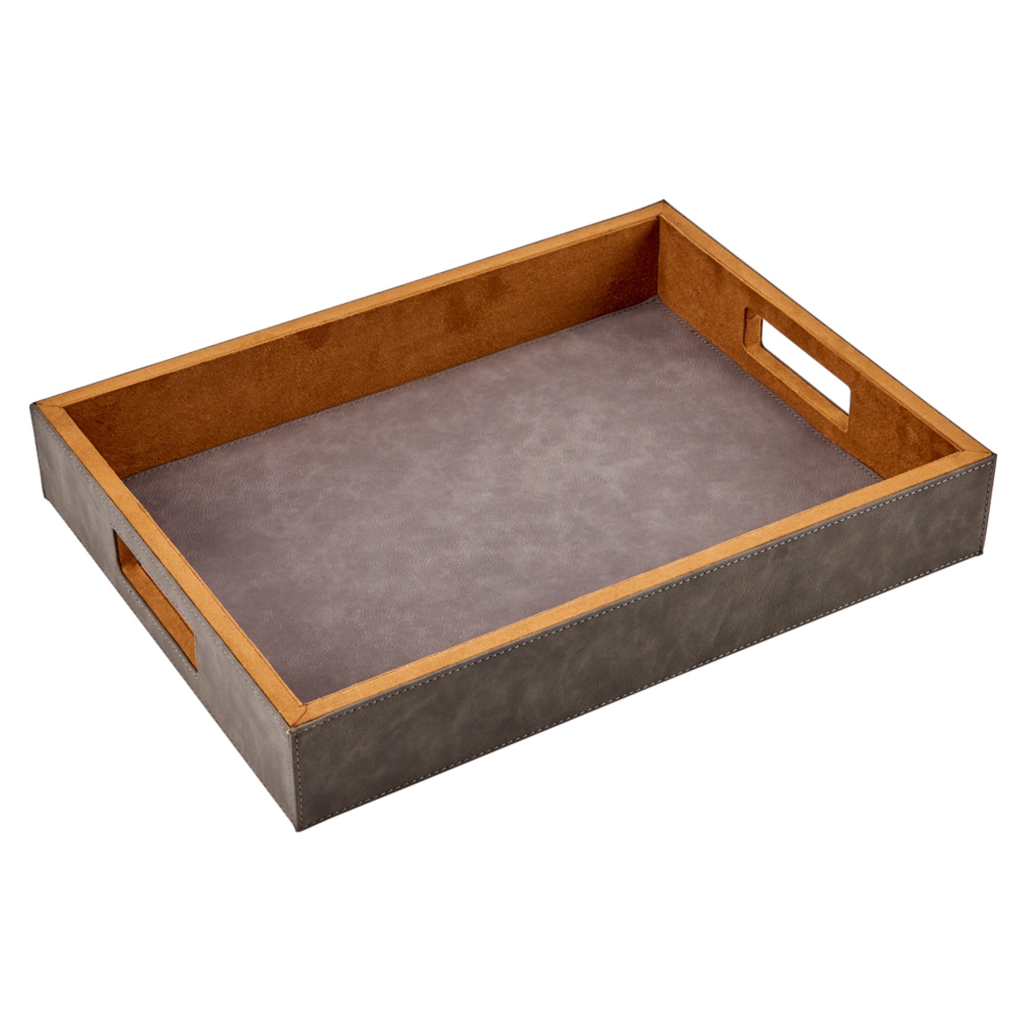 Leatherette Tray, Grey 2.5 X 12 X 16