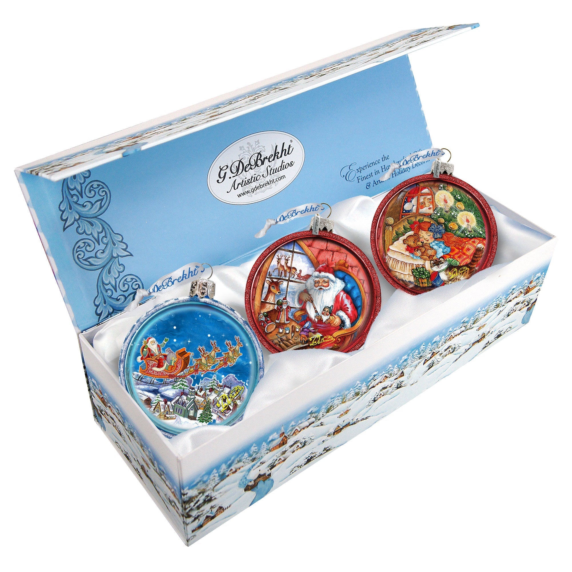 Santa Glass Ornament Set of 3 by G. DeBrekht - Christmas Santa Snowman Decor - 73310-B3