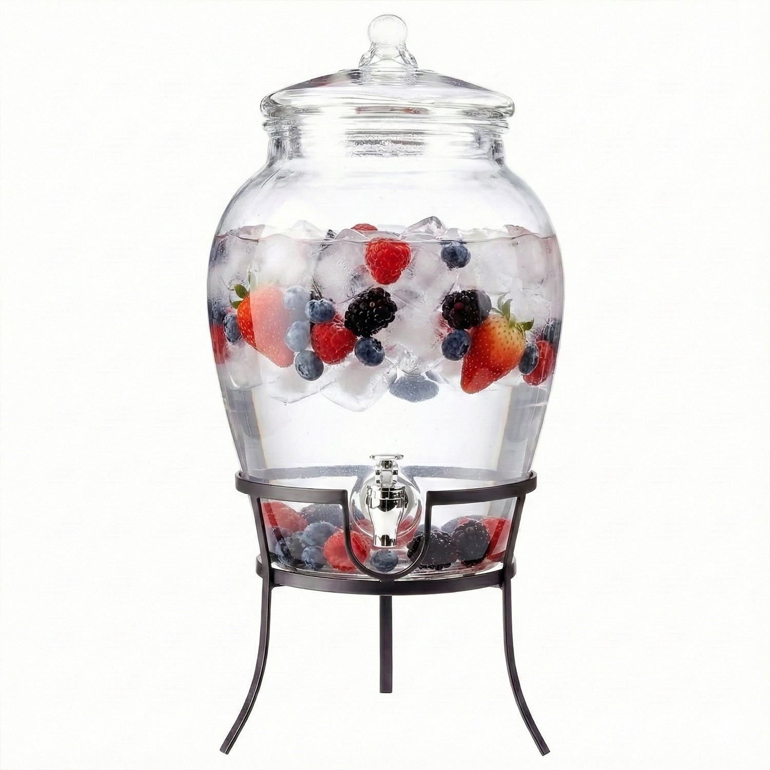 Beverage Dispenser with Metal Rack & Glass Lid 2.7 Gal
