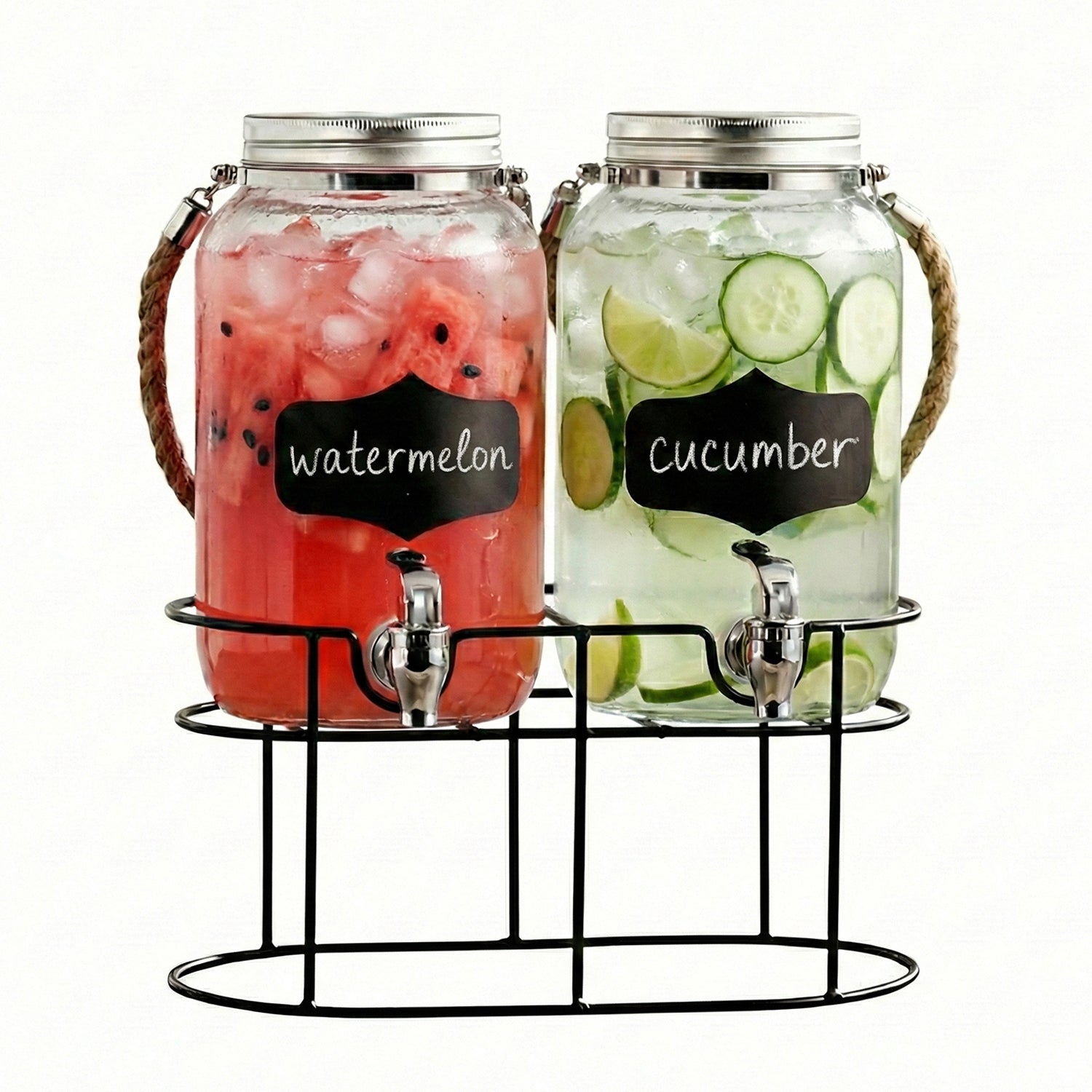 Trent Chalkboard Beverage Dispenser Set with stand & Rope Handle 1 Gal Each