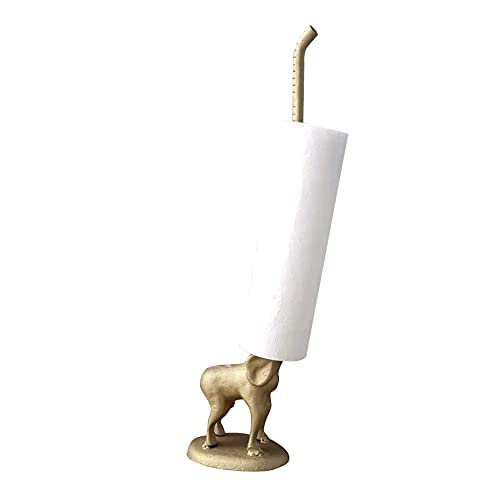 WallCharmers Gold Paper Towel Holder, Metal Toilet or Kitchen Paper Holder for Floor or Countertop, Gold Elephant