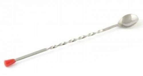 Stanton Trading Flatware-Specialty Bar Stirring Spoon, 11'' Twisted-Swirl Stainless Steel, Red Ball Top, Large