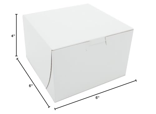 Southern Champion Tray 0909 Premium Clay Coated Kraft Paperboard White Non-Window Lock Corner Bakery Box, 6 Length X 6 Width