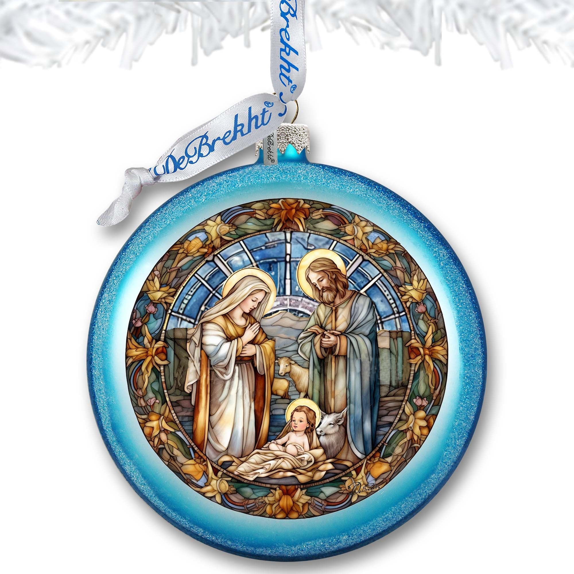 A Blessed Gathering - Holy Family Nativity Ball Glass Ornament by G. Debrekht - Nativity Holiday Decor - 73567C