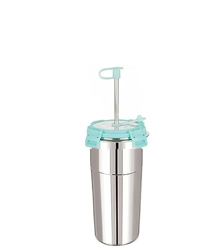 Ameedarshan Stainless Steel Fusion Glass Tumbler Withe Stainless Steel Metal Straws And Cleaning Brush With Stainless Steel Lid 