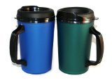 Gama Electronics 2 Thermoserv Foam Insulated Coffee Mug 20 Oz W/Lids (1) Blue & (1) Green