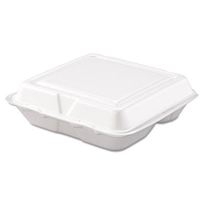 Small 3-Compartment Foam Hinged Lid Carryout Container In White