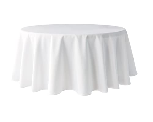 Pomp White 120 Inch Round Premium Polyester Tablecloth  Wrinkle + Stain Resistant Easy Care Fabric  Fits Round Table