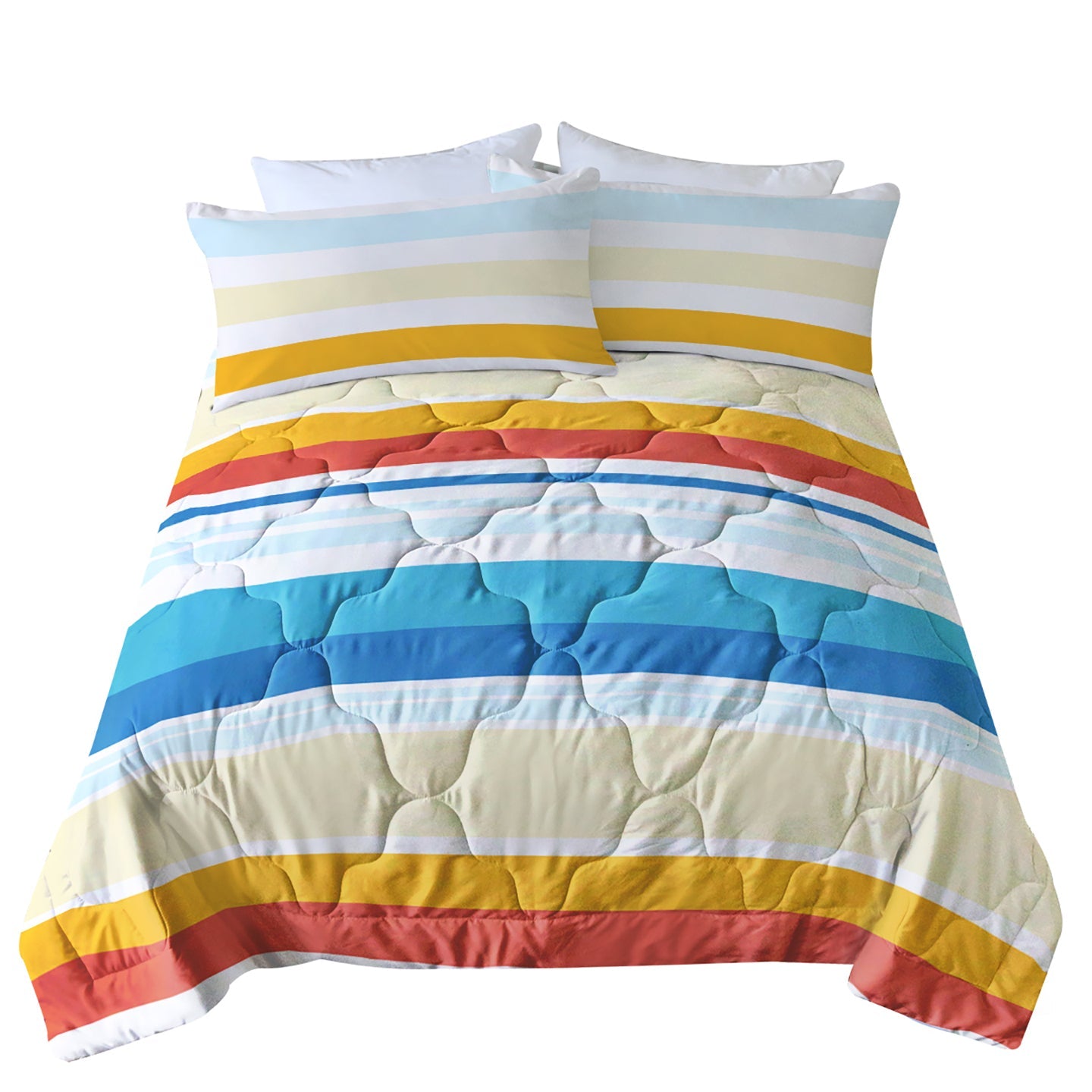3pcs Soft And Comfortable Bedding Comforter Set Items With Rainbow Stripes, Including One Comforter Set And Two Pillowcases, Suitable For All Seasons