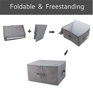 iwill CREATE PRO Folding Storage Box with Zip Lid and Handles  Storage Basket With Linen Fabric  Closet Shelf Drawers Dark Gray  2 pcs