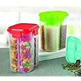 Tophaven Air Tight Square Shape 4 Section Container,Transparent Food, Grain, Cereal Dispenser Storage Container Jar Plastic Groc