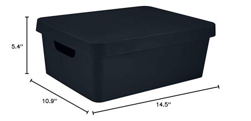 Simplify Medium Vinto Storage Box  Click Tight Lid  Stackable  Home Organization  Bathroom  Accessories  Toys  Closet  2 Handles  Black