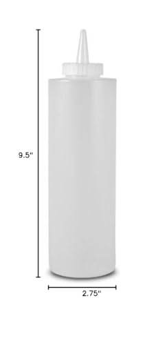 Set of 6 -- 24 Ounce Large Clear Squeeze Bottle  Condiment Squeeze Bottle  Open-Tip  Screw-On Spout  Polyethylene Durable Plastic  Diner Style.