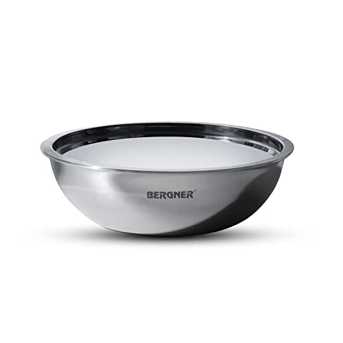 Bergner Argent Triply 18 cm Tasla/Kadai, 1.3 L Capacity, Cook/Serve, Stainless Steel Lid, For DeepFry/Saut/StirFry/Mixing/Dess