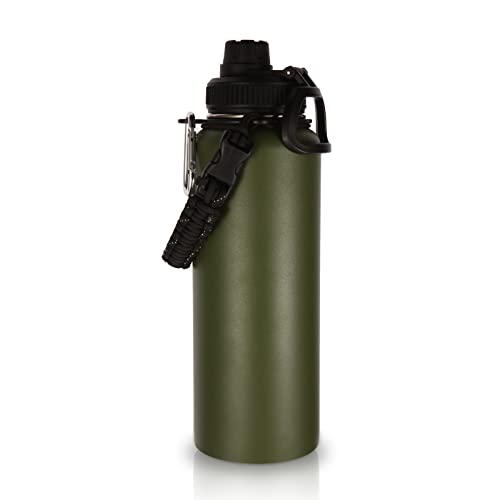 Volhoply 40 Oz Insulated Water Bottles Paracord Handle, Stainless Steel Sports Bottle With Spout Lid, Reusable Double Walled Vac