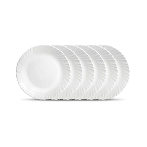 La Opala Diva, Classique Collection, Opal Glass Full Plate Set 11 6 Pcs, Plain White
