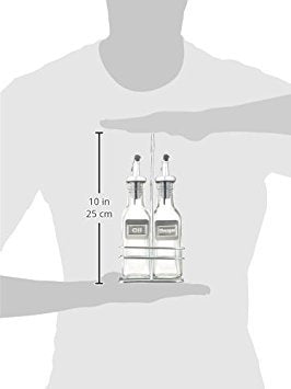 Cuisinox Cruet Oil And Vinegar Bottles Set With Dripless Spouts And Wire Caddy, English Labels - 6 Oz. Each