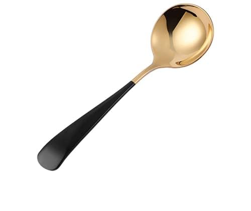 4-Pack Palace Style Soup Spoons Large Bowl 1.8'' Round Head Stainless Steel Heavy Duty Food Serving Spoons - Black Gold