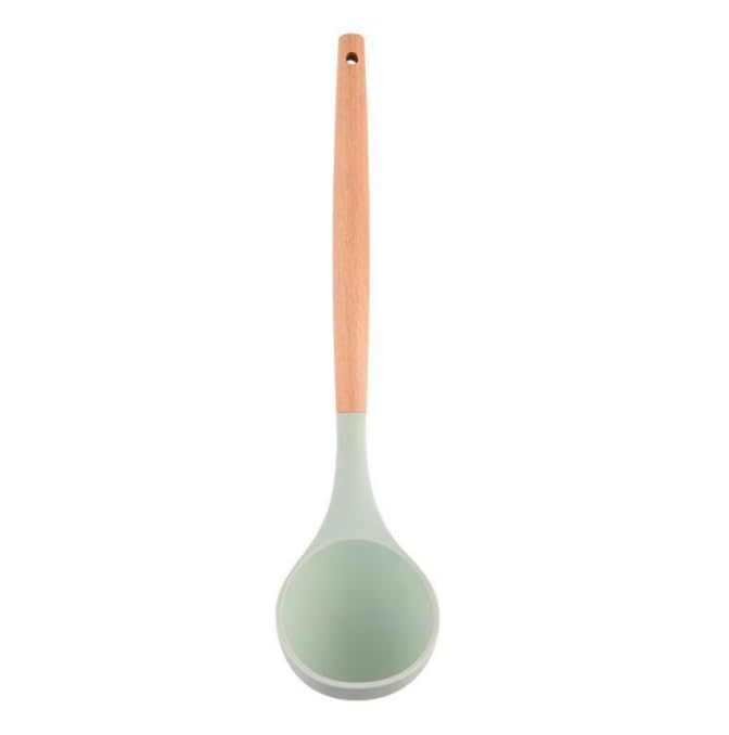 Silicone Soup Ladle  with Wooden Handle, NonStick Cookware Heat Resistant Kitchen Utensil (Light green)