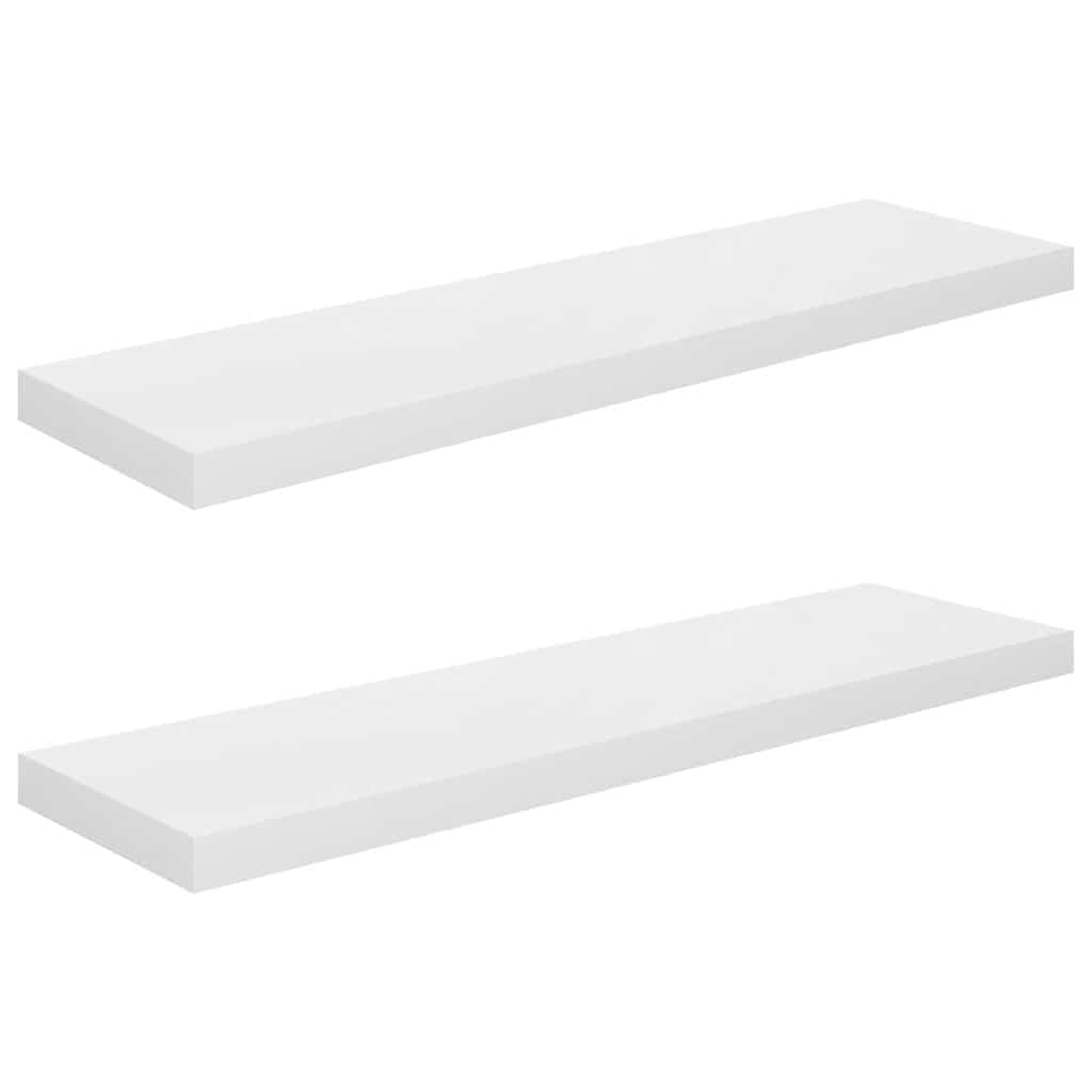 vidaXL Floating Wall Shelves, Set of 2, High Gloss White, Easy Install Shelves, Home Display & Decor - 35.4x9.3x1.5, Made of MDF and Metal Frame-New Condition