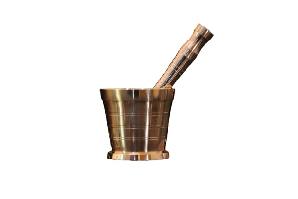 Solid Brass Mortar and Pestle Set 2.7 Inch | Khalbatta Okhli Okhal for Grinding Spices Herbs Masala | Heavy Manual Spice Grinder