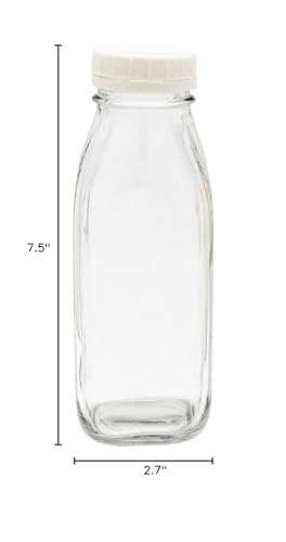 Restaurantware French Countryside 16 Ounce Juice Bottles 10 Square Juicing Bottles - With Tamper-Evident Caps Reusable Clear Gla