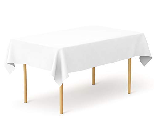 Pomp White 60 X 102 Inch Premium Polyester Tablecloth  Wrinkle + Stain Resistant Easy Care Fabric  Fits 6Ft Rectangle Table