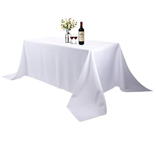 Waysle Rectangle Tablecloth - 90 X 156 Inch - White Rectangular Table Cloth For 8 Foot Table In Washable Polyester - Great For W