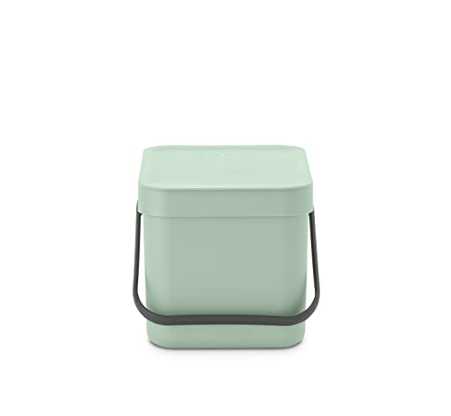 Brabantia Sort & Go Food Trash Can (16 Galjade Green) Small Countertop Kitchen Compost Caddy With Handle & Removable Lid, Easy C