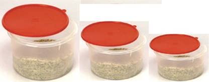Tupperware Super Storer Set Plastic Utility Container 2500 Ml, 3000 Ml, 5000 Ml Pack Of 3 (Red)