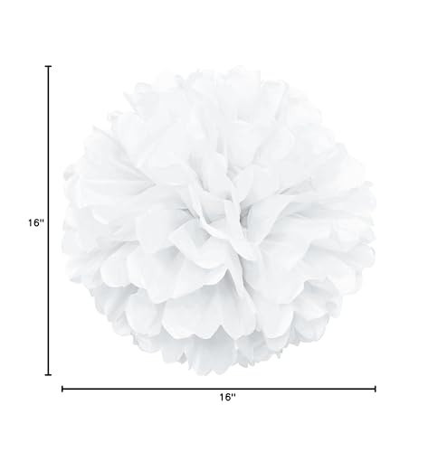 Unique Party White Solid Hanging Tissue Pom Pom, 16" Paper Decor for Parties & Events, Model 64277