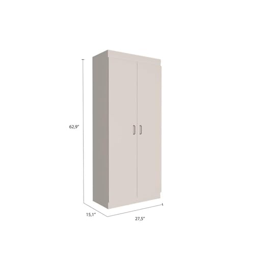 TUHOME Varese Pantry Cabinet  Two Door Cabinet  Three Internal Door Shelves  Five Shelves  White   For Kitchen Room