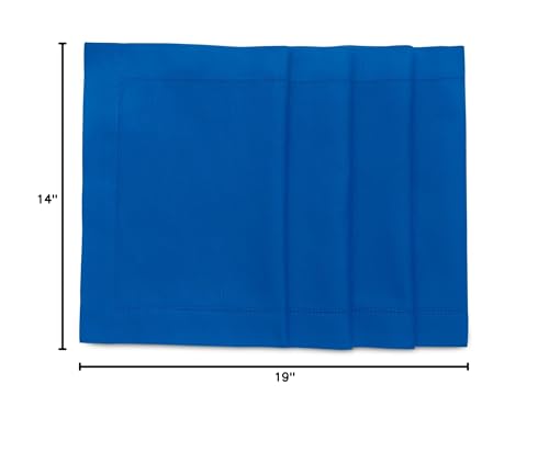 Solino Home Placemats 19'' L X 14'' W Inch - Cotton Linen Hemstitch Blue Cloth Placemats Set Of 4 - Washable Fabric Place Mats F