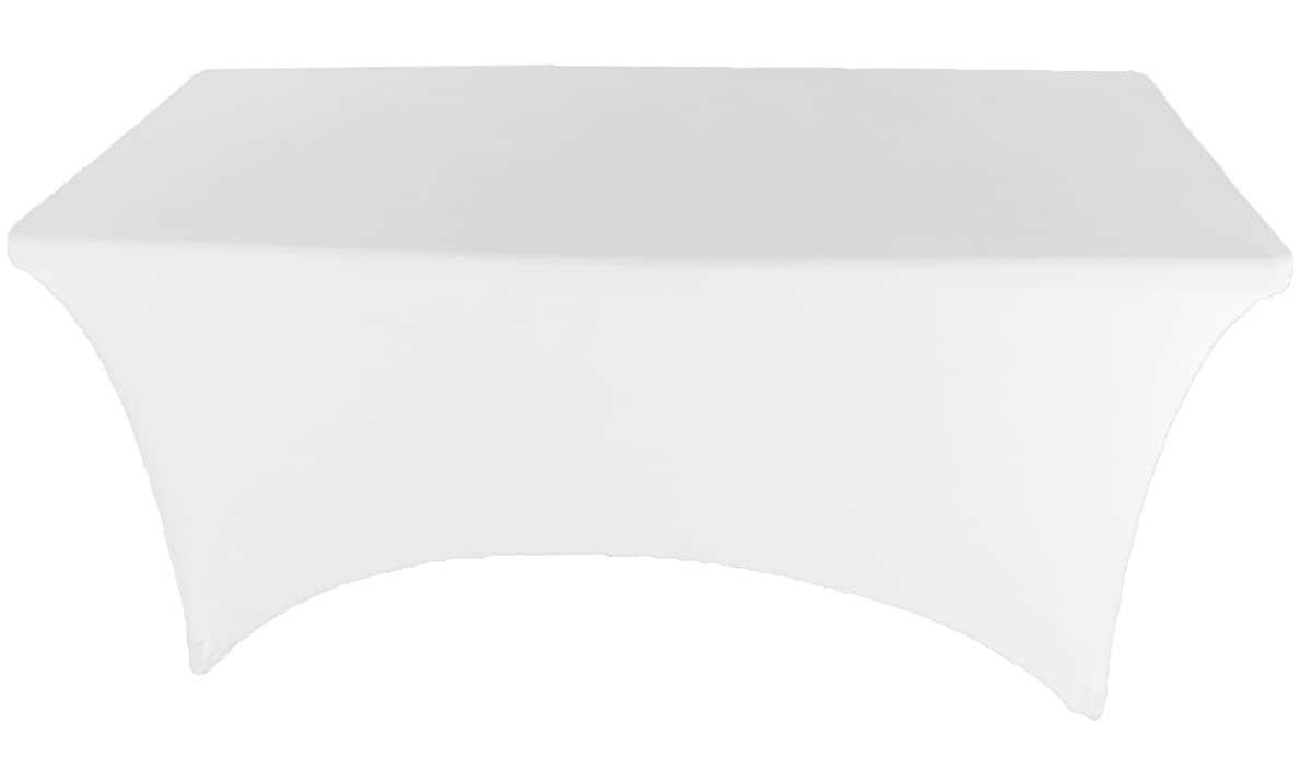 Gowinex 6Ft White Stretch Spandex Table Cover Tablecloth For Rectangular Fitted Folding Table