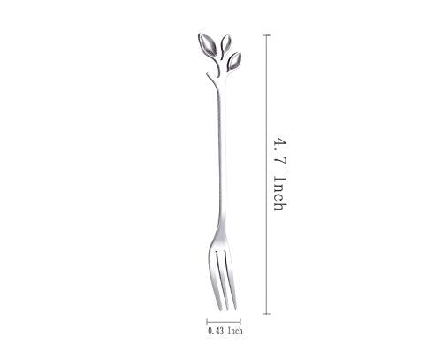 10 Pcs Stainless Steel Silver Leaf Creative Appetizer Cake Fruit Forks Set 4.7 Inches Tasting Dessert Forks Kitchen Accessory We