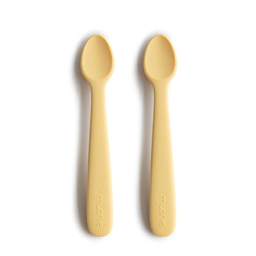 Mushie Silicone Baby Feeding Spoons  2 Pack (Daffodil)