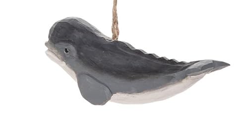 The Bridge Collection Carved Wood Whale Ornament - Ocean Life Gray Whale Coastal Christmas Ornament