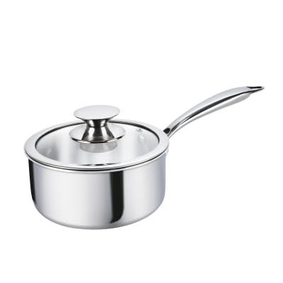 Alda Vitale Triply Stainless Steel Sauce Pan With Glass Lid 18Cm, 2.0 Liter