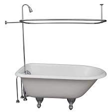 My PlumbingStuff R2200A Clawfoot Tub Shower Faucet and Rectangular Combo Set - 3 ?-Inch Center-Diverter Faucet in Chrome - ¾” MIP Connections - 61” 2-Piece Riser with Shower Head - 42” x 27” Shower Ro-New Condition
