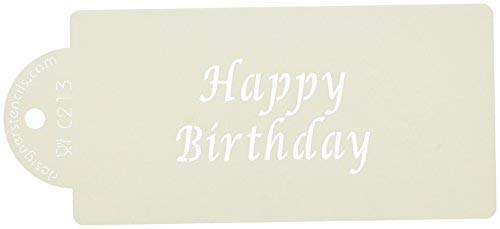 Designer Stencils Happy Birthday Business Card Cookie Stencil, Beige/Semi-Transparent