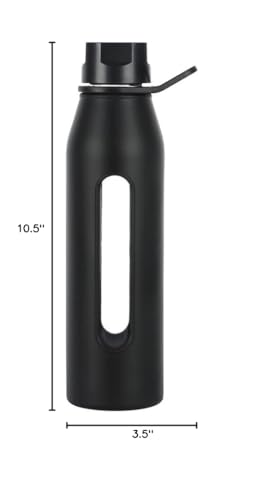 Takeya Glass Water Bottle With Silicone Sleeve And Twist Cap, 22 Ounce, Black