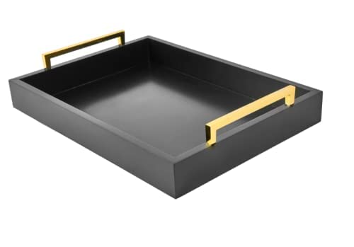 16''X12'' Serving Trays With Handles, Black Decorative Serving Tray, Ottoman Trays For, Living Room, Bathroom, And Outdoors Deco