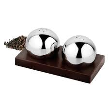 GAFFEL Stainless Steel 2 Pcs Salt & Pepper Shaker with Wooden Base| Salt Pepper Container for Dining Table | Salt Pepper Dispens