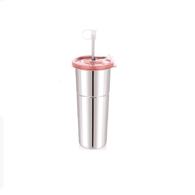 Manmero Stainless Steel Fusion Glass Tumbler With Lid  Includes Reusable Metal Straws & Cleaning Brush, Durable LeakProof Desi