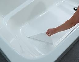 Safe Way Traction 16'' X 40'' White Adhesive Vinyl Anti Slip Non Skid Safety Bath Mat With Drain Cut Out