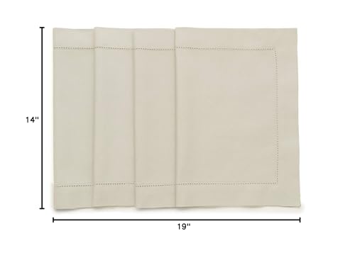 Solino Home Linen Placemats 19'' L X 14'' W Inch - Cotton Linen Hemstitch Cloth Placemats Set Of 4 - Washable Fabric Place Mats
