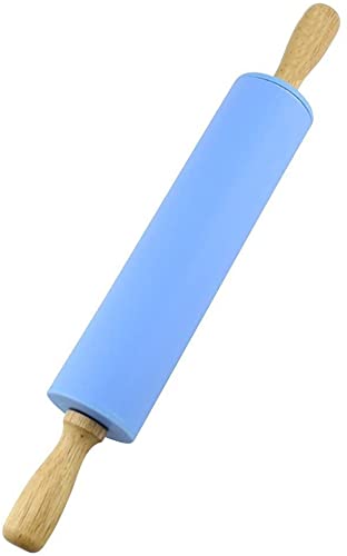 Zollyss Wooden Handle Silicone Rolling Pin Non Stick Surface Cooking Bakeware Tool(Random Color)