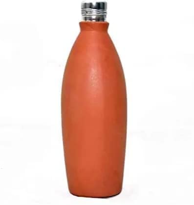 Bhanvi EcoFriendly 1 Litre 100% Terracotta Clay Water Bottle With Lid | Earthen Clay Bottle | Mitti Water Bottles | Handmade Wa