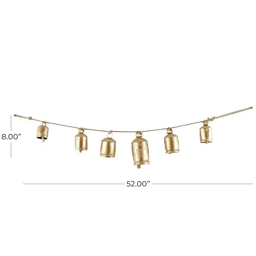 Deco 79 Metal Indoor Outdoor Decorative Cow Bells Tibetan Inspired String Hanging Meditation Bell with 6 Bells on Jute Hanging R