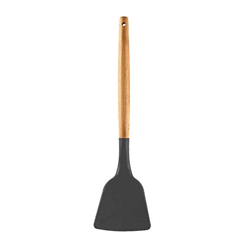 PPlus International Silicone Spatula Turner, Wooden Handle Flexible & Heat Resistant Rubber Spatulas, NonStick & NonScratch S